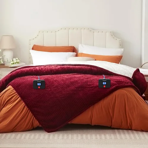 Miniatura 21 de Westinghouse - Manta eléctrica con calefacción, suave manta de franela a sherpa con 6 niveles de calefacción y apagado automático de 2-10 horas
