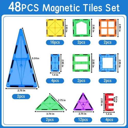 Miniatura 8 de Azulejos Magnéticos Bloques de Construcción para Niños Pequeños, Juguetes Montessori Magnéticos para Niños y Niñas de 3+ Años, Juegos Educativos