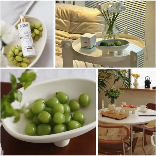 Miniatura 5 de WENSHUO Frutero de cerámica de tres patas para encimera de cocina, cuenco decorativo para decoración de mesa, cuencos grandes ovalados de 10 Crema