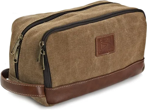 Miniatura 8 de Neceser de viaje para hombres y mujeres, organizador de artículos de tocador de lona resistente al agua, de cuero vegano, kit de Dopp colgante
