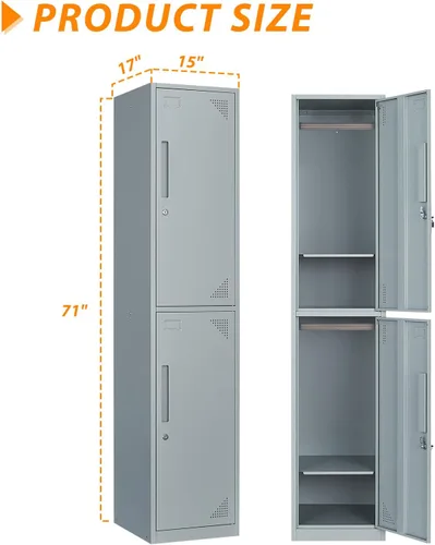 Miniatura 3 de Taquilla de metal para el hogar, vestidor, armarios de almacenamiento de acero de 71 pulgadas para empleados, armario con cerradura con 2 puertas