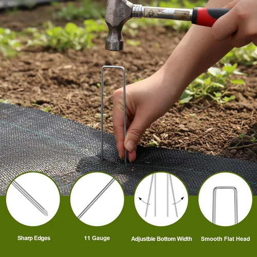 Miniatura 4 de Paquete de 60 grapas de paisaje de 6 pulgadas, estacas de jardín galvanizadas de calibre 11, estacas de cubierta para plantas en forma de U, estacas