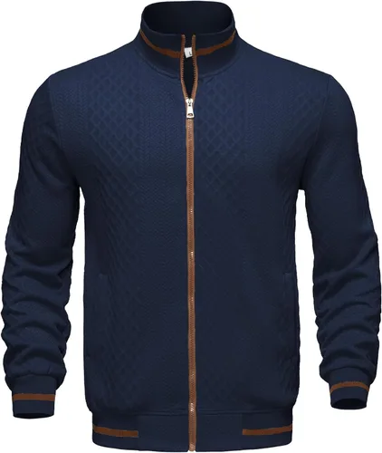 Miniatura 4 de Riskrole - Chaqueta ligera para hombre de jacquard, con cremallera completa, cuello alto, estilo bomber, casual, elegante, chaqueta varsity