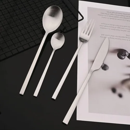Miniatura 3 de JASHII Juego de cubiertos cepillados, juego de cubiertos de acero inoxidable de 24 piezas, servicio para 6, cuchillo mate, tenedor, cucharas