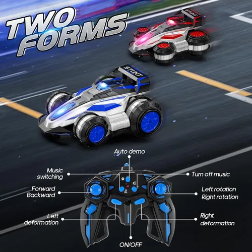 Miniatura 5 de Automóvil de deformación de acrobacias de control remoto de deriva de alta velocidad, regalos de cumpleaños, para niños y niñas de 4 a 16 años (azul)