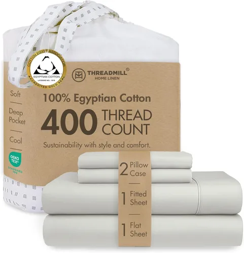 Threadmill - Juego de sábanas de algodón egipcio para cama tamaño King | Juego de sábanas de cama King 100% de algodón egipcio certificado | Sábanas