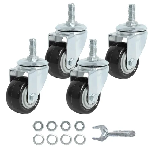 Miniatura 8 de Finnhomy Ruedas giratorias roscadas resistentes de 2 pulgadas, 1/4 pulgadas a 20 x 1 con freno, juego de 4 para estantes de alambre, ruedas lisas