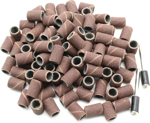 Miniatura 7 de TEMO 100 piezas de tambor de arena de 1/4 de pulgada de grano 60 grueso con 2 PC 1/8 pulgadas mandril para herramientas rotativas Dremel