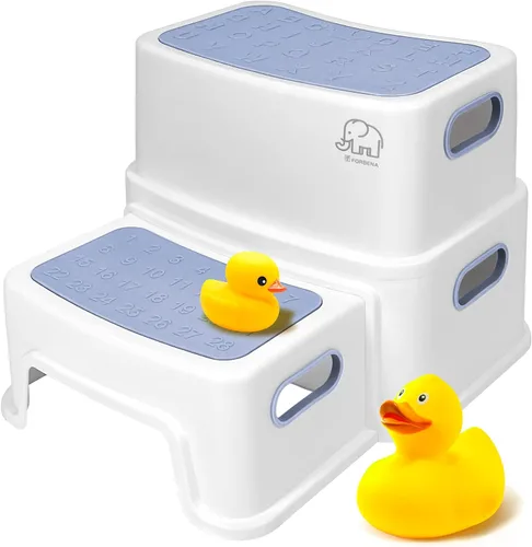 Forbena Taburete Escalón para Niños para Baño, Taburete de Dos Escalones para Niños Pequeños Entrenamiento de Inodoro y Orinal, Taburete Escalón de