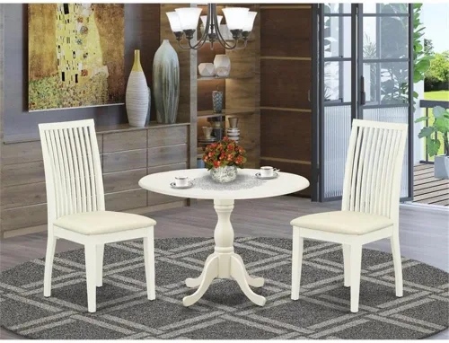 Miniatura 2 de East West Furniture DMIP3-LWH-C - Juego de muebles de comedor de 3 piezas que contiene una mesa de cocina redonda con gotas y 2 sillas de comedor