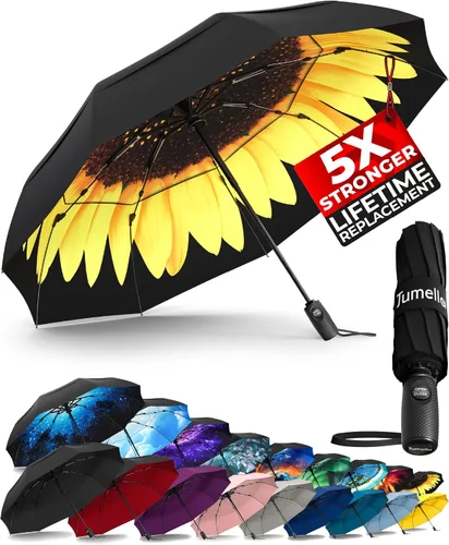 Miniatura 9 de TUMELLA Paraguas de viaje resistente al viento más fuerte (compacto, superior y hermoso), pequeño, fuerte pero ligero, portátil y paraguas de lluvia