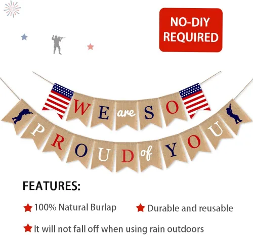 Miniatura 4 de Decoraciones para fiesta del Día de los Veteranos, bandera estadounidense con la frase "We Are so Proud of You", con soldados patrióticos, Día