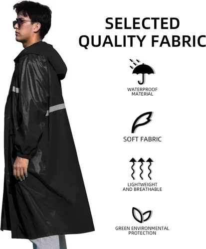 Miniatura 5 de Coralrain Impermeable largo con capucha de seguridad, impermeable, chaqueta de lluvia de emergencia, poncho para hombres, mujeres y adultos