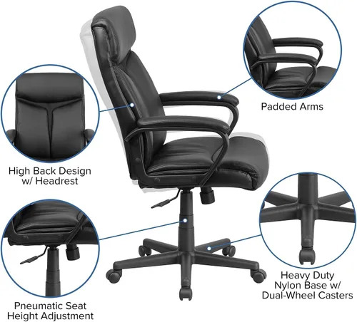 Miniatura 5 de Flash Furniture Raya - Silla de oficina giratoria ejecutiva de LeatherSoft con respaldo alto y brazos de malla ligera