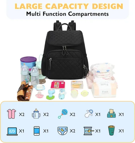 Miniatura 3 de LORADI Mochila ligera para pañales con clips para cochecito, bolsillos aislados, artículos esenciales para baby shower, color negro