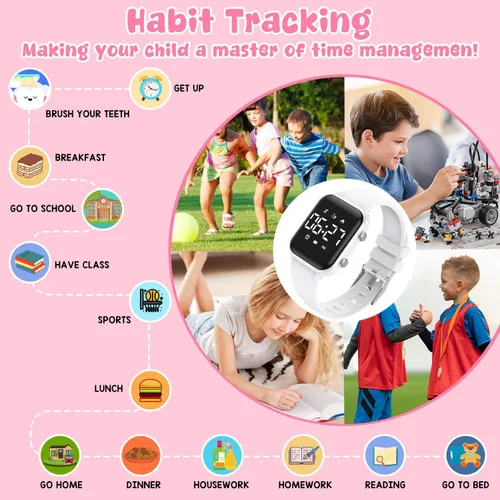 Miniatura 5 de Relojes digitales para niños y niñas, reloj deportivo con rastreador de fitness, podómetro, alarmas, cronómetro, no necesita aplicación, reloj
