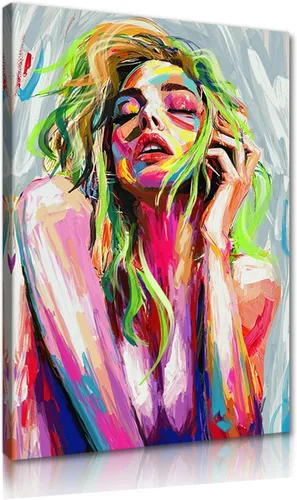 Miniatura 48 de Lienzo abstracto moderno para pared, póster de niña en vestido rojo caminando con paraguas azul, obra de arte para la decoración de pared