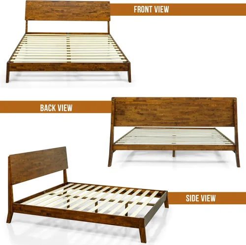 Miniatura 7 de Acacia Serenity - Base de cama King y cabecero de madera maciza, base de cama y cabecero de cama tamaño King, cama de madera escandinava compatible