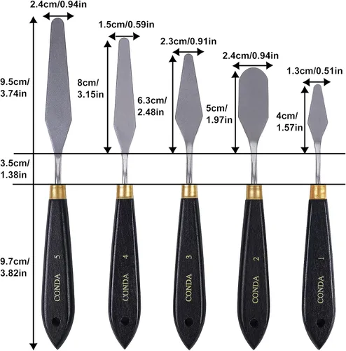 Miniatura 4 de conda Cuchillo de paleta para pintura de acero inoxidable, espátula, cuchillo de paleta de pintura al óleo, cuchillos de metal, mango de madera