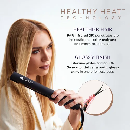Miniatura 2 de Sutra Plancha plana profesional IR2 – Plancha de pelo infrarroja iónica con temperatura ajustable, apagado automático y cable giratorio – Plancha