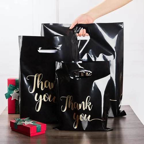 Miniatura 3 de ZORRITA Paquete de 100 bolsas de agradecimiento para pequeñas empresas, bolsas de plástico de 12 x 15 pulgadas con asas, bolsa de mercancía al por