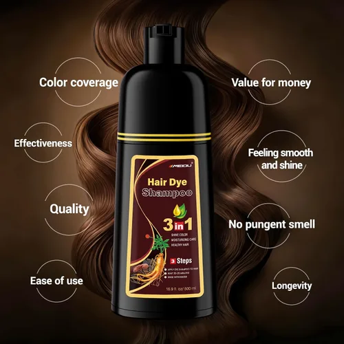 Miniatura 6 de IIIMEIDU MEIDU Champú para teñir el cabello de color marrón oscuro 3 en 1, champú de color instantáneo para mujeres y hombres, ingredientes herbales