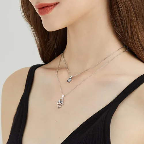 Miniatura 19 de Collar contra el mal de ojo para mujer, chapado en oro de 18 quilates, collar con capas de mal de ojo, hecho a mano, collar de protección ajustable