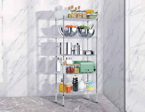 Miniatura 2 de Estantería de alambre de metal de 5 niveles para aperitivos, estante de almacenamiento ajustable en altura con certificación NSF, estantes de Cromo