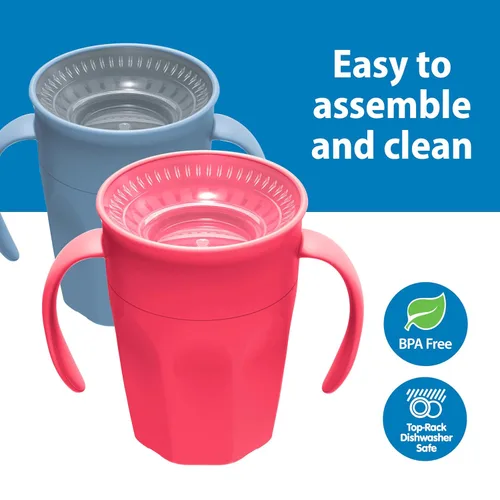 Miniatura 7 de Dr. Brown's Milestones Cheers 360 - Vaso de transición sin boquilla con asas, apto para viajes y sin fugas, para bebés y niños pequeños, azul y Azul