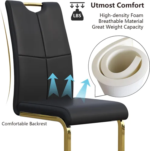 Miniatura 5 de Juego de 2 sillas de comedor, modernas sillas de comedor de piel sintética, sillas tapizadas para cocina, comedor, respaldo alto ergonómico