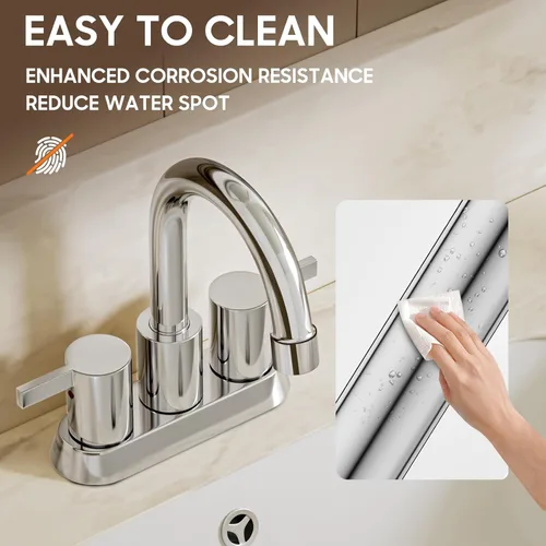 Miniatura 7 de Phiestina Grifo de Baño de 4 Pulgadas Centerset 2 o 3 Agujeros 2 Manijas Cromado Sin Plomo, Caño Giratorio con Desagüe Emergente de Cobre y 2 Líneas