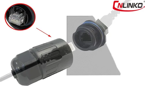Miniatura 4 de CERRXIAN RJ45 Femle a hembra Acoplador Montaje en panel Conector impermeable Combo con tapa (negro)