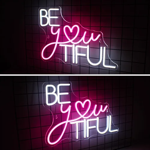Miniatura 4 de Horseneon Letrero LED de neón con texto en inglés "Be You Tiful", rectangular, color rosa, 16.5 x 11.6 pulgadas, montaje en pared, tema de amor