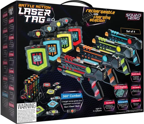 Squad Hero Sensores láser recargables de 360° + LCDs - Juego de 4 ideas de regalo de cumpleaños para niños, adolescentes y adultos, niños y niñas,