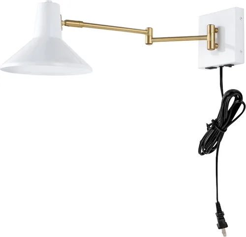 Miniatura 11 de JONATHAN Y JYL1302A - Lámpara moderna de brazo oscilante de 16 pulgadas color blanco/latón dorado con puerto USB, lámpara de noche LED de mediados