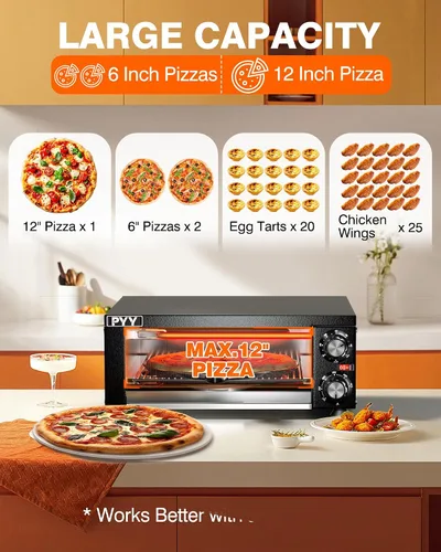 Miniatura 7 de PYY Horno eléctrico para pizza de 12 pulgadas, para encimera, para interiores, máquina para hacer pizza comercial para el hogar con temporizador