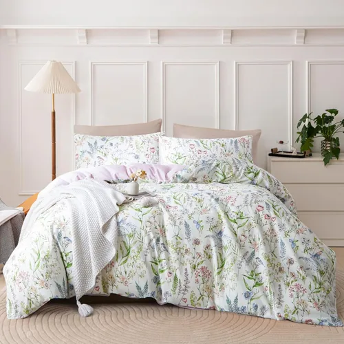 Miniatura 30 de EAVD - Juego de funda de edredón floral amarillo, tamaño Queen, de algodón, reversible, con estampado de jardín, floral, estético, 1 funda