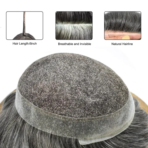 Miniatura 9 de Sistema de cabello para hombre Cabello humano suizo encaje tupé para hombres Piezas de pelo Toupee para hombres Sistema de reemplazo de cabello