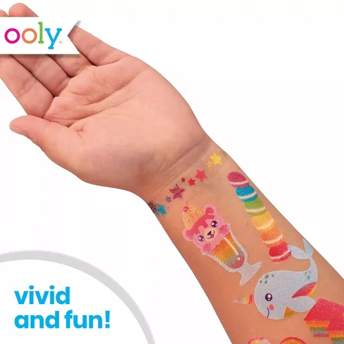 Miniatura 4 de Ooly 50 tatuajes temporales con purpurina para niños, tatuajes temporales seguros y no tóxicos, regalos de fiesta para niños, excelentes rellenos