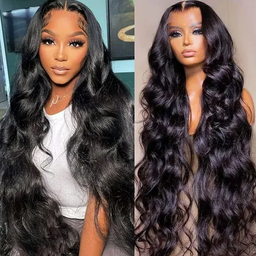 Miniatura 9 de Lemoda Pelucas completas de cabello humano virgen con encaje frontal de 13 x 4 pulgadas, ondas corporales, densidad del 210%, parte superior 15A HD