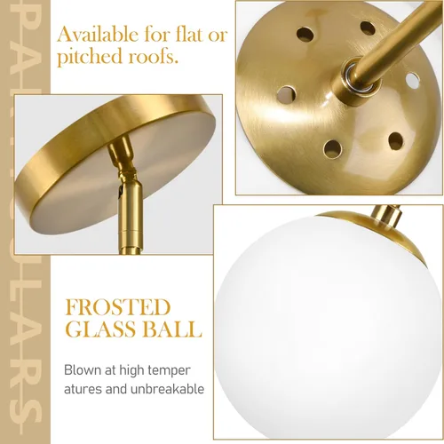 Miniatura 7 de Bagood Paquete de 2 lámparas colgantes de globo de 6 pulgadas, color dorado, luces colgantes de globo de mediados de siglo, luces colgantes de globo