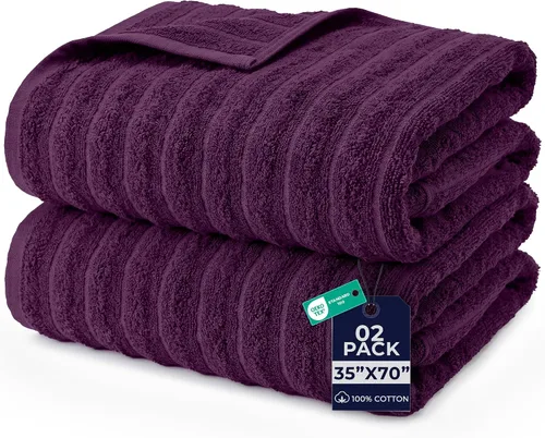Miniatura 13 de DAN RIVER Paquete de 2 sábanas de baño de 35x70 pulgadas, sábanas de baño jumbo acanaladas para adultos, toallas grandes gruesas y absorbentes