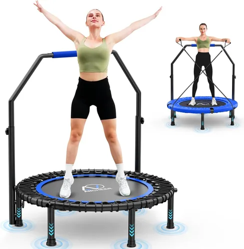 ANCHEER Trampolín de 40 pulgadas, mini trampolín de rebote para adultos/niños con mango de espuma ajustable de 4 niveles, trampolín de fitness para