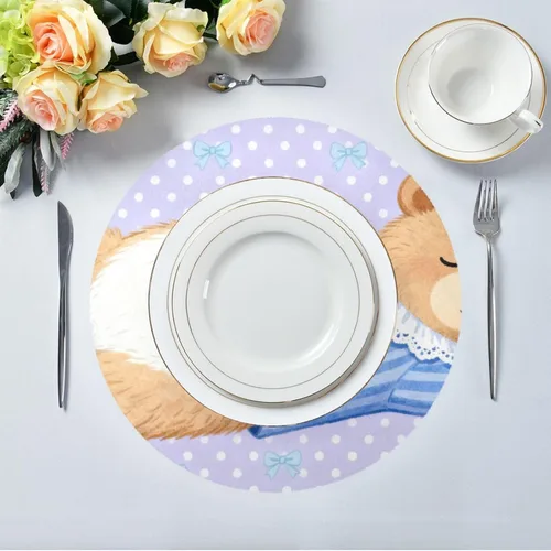 Miniatura 5 de Cartoon Cute Bear Purple placemats Circle Reusable Chalkboard placemats 15x15 in manteles para mesa