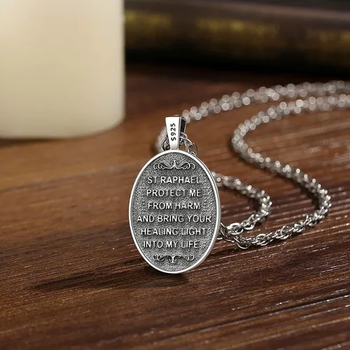 Miniatura 39 de EUDORA Collar de plata de ley 925, San Cristóbal y San Benito, San Miguel, Virgen María, San Judas Tadeo, Cruz de Buen Pastor y Arcángel, Medalla