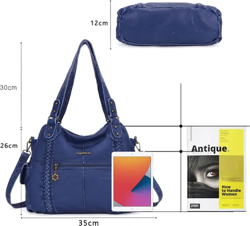 Miniatura 68 de Angel Barcelo - Bolsa de hombro amplia para mujer, diseño Hobo, cuero lavado