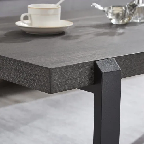 Miniatura 5 de EXCEFUR Mesa de café moderna, mesa central de madera rústica y metal, mesa de té rectangular de cóctel para sala de estar, gris, 44 pulgadas