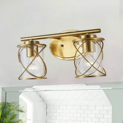 Miniatura 9 de mavcadonf Luces de Tocador de Baño de 2 Luces, Lámparas de Baño sobre el Espejo, Luz de Tocador Dorado Cepillado, Luces de Pared de Estilo Rústico