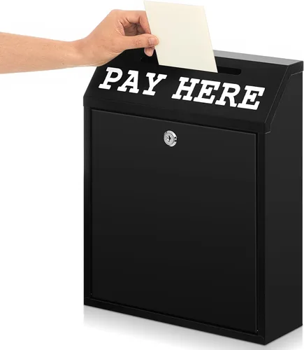 Yaocom Caja de Seguridad para Efectivo de 15 x 12 x 4 Pulgadas, Caja de Donación de Metal con Cerradura, Montaje en Pared, Pre-taladrada, Buzón de