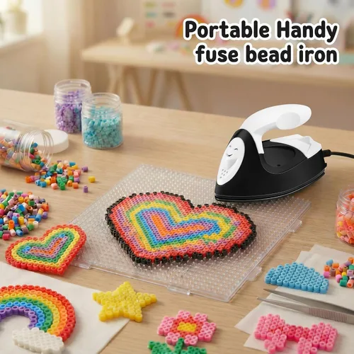 Miniatura 5 de Honoson - Plancha pequeña, térmica, portátil, práctica, con accesorios de base de carga, ideal para cuentas para planchar, parches, bricolaje, Negro